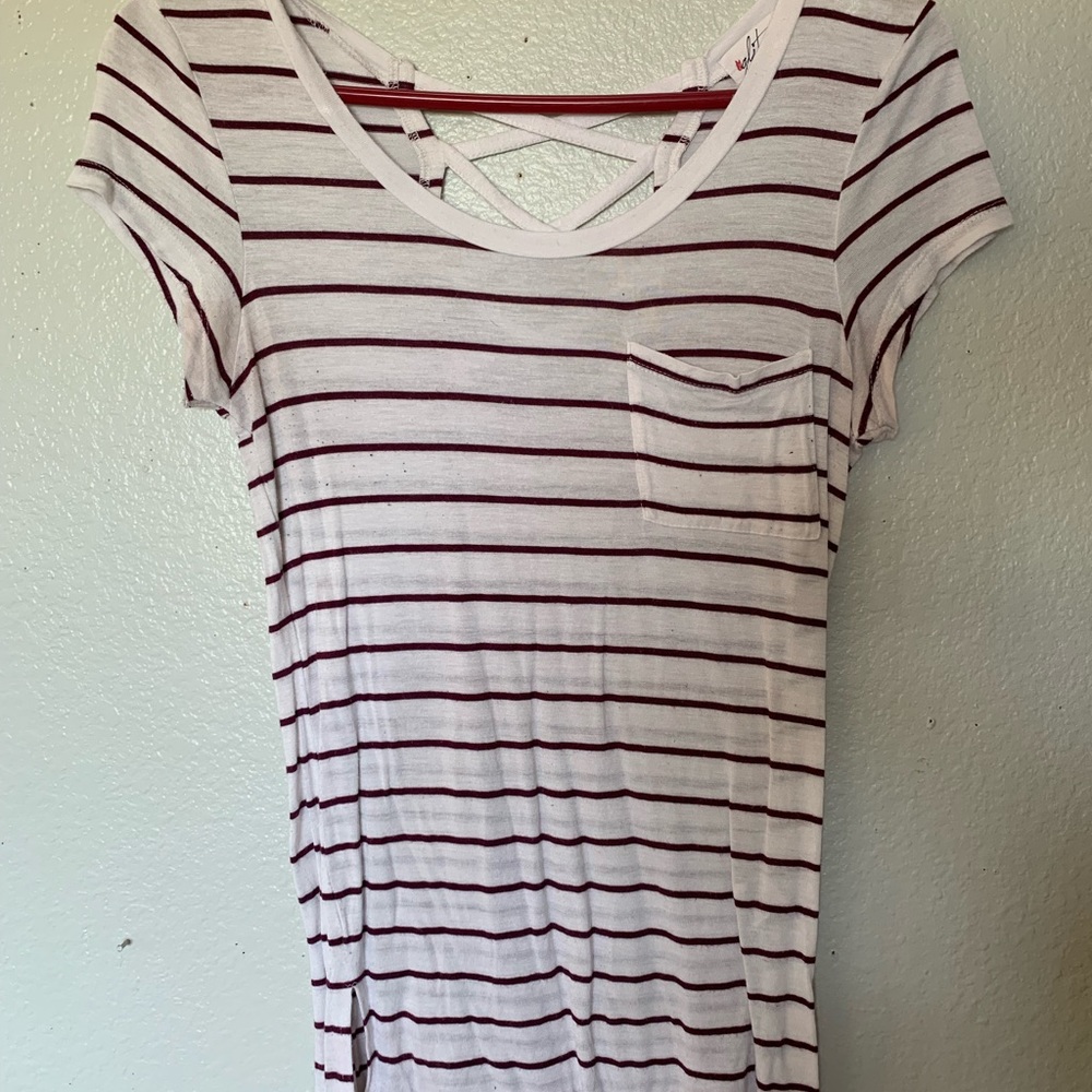 White and burgundy striped top